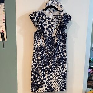 TRINA TURK NAVY AND WHITE EYELET DRESS